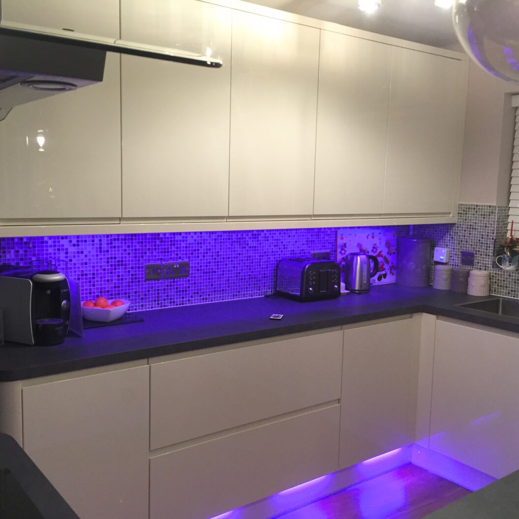 Kitchen with purple neon lights